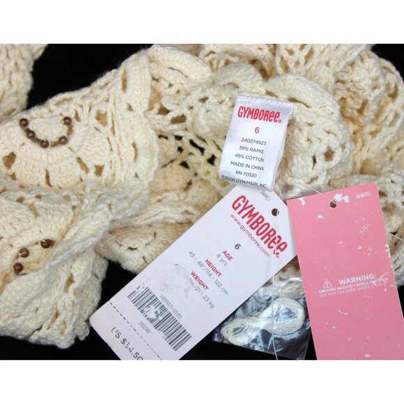 2007 Gymboree Savanna Sunset Crochet Bolero sz 6 Lace Sweater Crop Beaded Tie - Picture 7 of 7